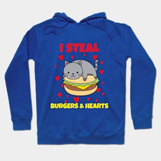 Valentine Cat I Steal Hearts Burgers Pet Lover Hoodie
